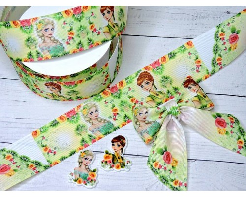 Лента репсовая 40 мм с рисунком "Холодное сердце" - 1 м (3 бантика).