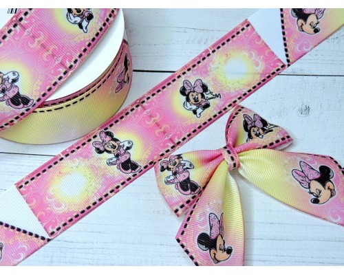 Лента репсовая 40 мм с рисунком "Минни" - 1 м (3 бантика).