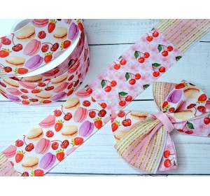 Лента репсовая 40 мм с рисунком ассорти "Вишня" - 1 м.