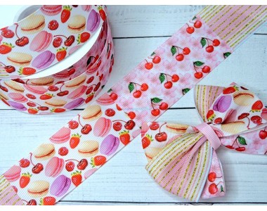 Лента репсовая 40 мм с рисунком ассорти "Вишня" - 1 м.
