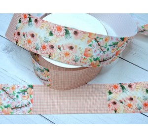 Лента репсовая 40 мм с рисунком ассорти "Персики" - 1 м.