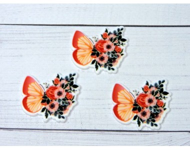 Кабошон-вырубка "Бабочка с цветами" - 1 шт.