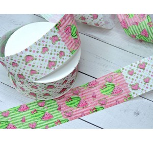 Лента репсовая 40 мм с рисунком ассорти "Арбузики" - 1 м.