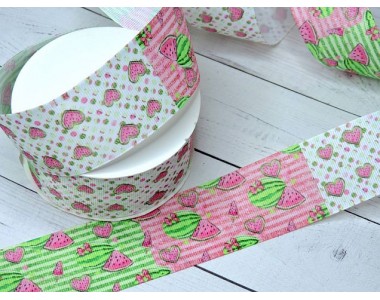 Лента репсовая 40 мм с рисунком ассорти "Арбузики" - 1 м.