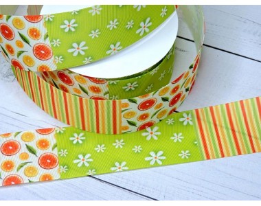 Лента репсовая 40 мм с рисунком ассорти "Цытруссовый" - 1 м.