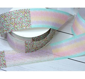 Лента репсовая 40 мм с рисунком ассорти "Канфетки" - 1 м.