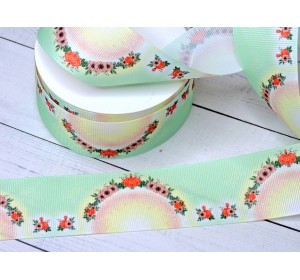 Лента репсовая 40 мм с рисунком "Цветочки №4" лепесток круглый - 1 м.