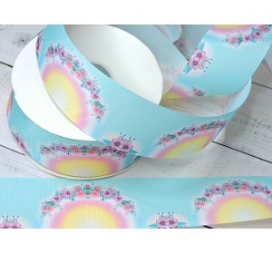 Лента репсовая 40 мм с рисунком "Цветочки №3" лепесток круглый - 1 м.