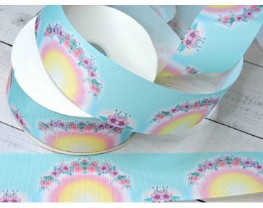 Лента репсовая 40 мм с рисунком "Цветочки №3" лепесток круглый - 1 м.