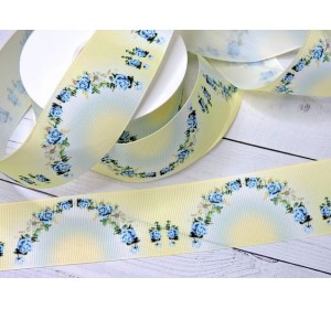 Лента репсовая 40 мм с рисунком "Цветочки №1" лепесток круглый - 1 м.