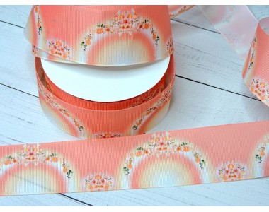 Лента репсовая 40 мм с рисунком "Цветочки" лепесток круглый - 1 м.