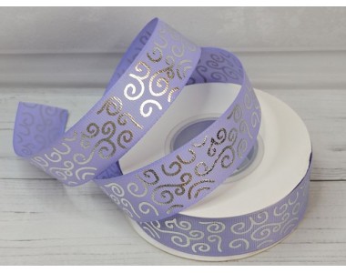 Лента репсовая 25 мм с рисунком "Узор",цв. фиолетовый/серебро - 1 м.