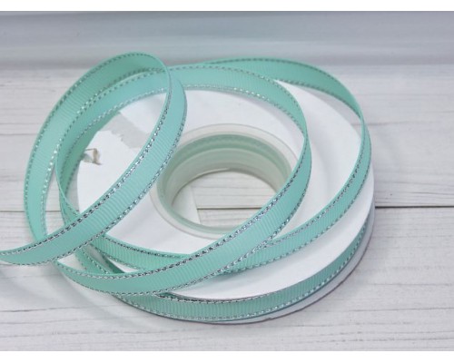Лента репсовая 10 мм с люрексом серебро, цв. светло-аквамариновый - 1 м.