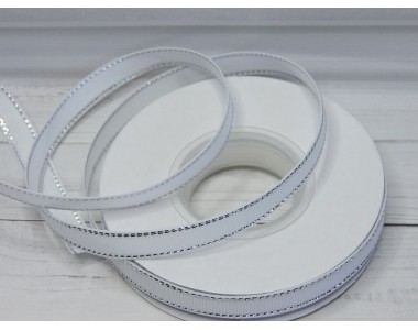 Лента репсовая 10 мм с люрексом серебро, цв. белый - 1 м.