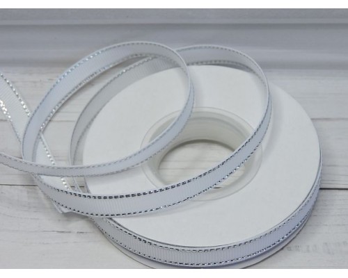 Лента репсовая 10 мм с люрексом серебро, цв. белый - 1 м.