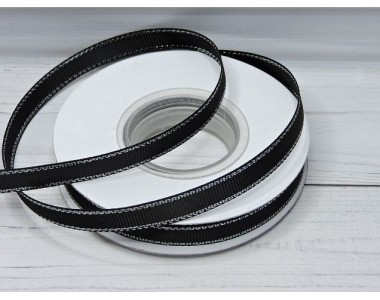 Лента репсовая 10 мм с люрексом серебро, цв. черный - 1 м.