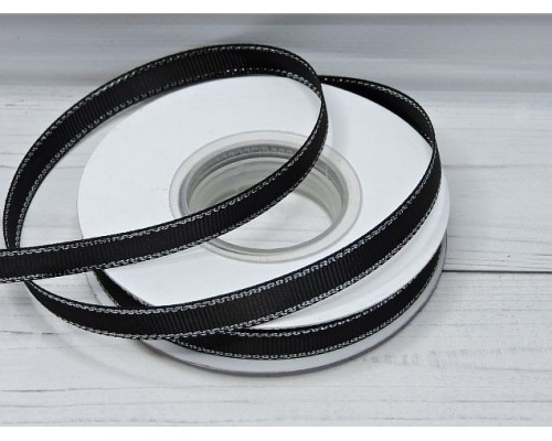 Лента репсовая 10 мм с люрексом серебро, цв. черный - 1 м.