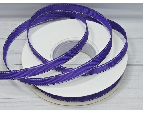 Лента репсовая 10 мм с люрексом серебро, цв. темно-фиолетовый - 1 м.