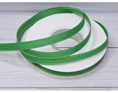 Лента репсовая 10 мм с люрексом серебро, цв. зеленый - 1 м.