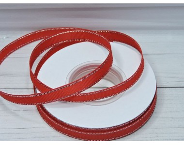 Лента репсовая 10 мм с люрексом серебро, цв. красный - 1 м.