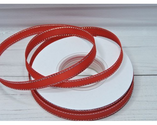 Лента репсовая 10 мм с люрексом серебро, цв. красный - 1 м.