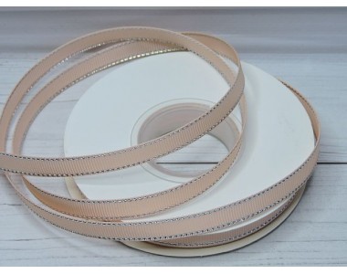 Лента репсовая 10 мм с люрексом серебро, цв. бежевый - 1 м.