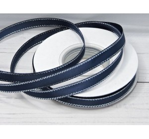 Лента репсовая 10 мм с люрексом серебро, цв. темно-синий - 1 м.