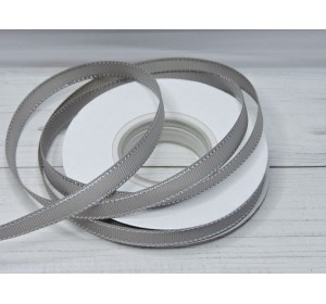 Лента репсовая 10 мм с люрексом серебро, цв. серый - 1 м.