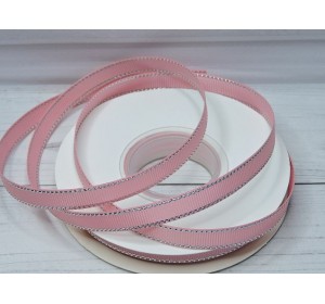 Лента репсовая 10 мм с люрексом серебро, цв. розовый №253 - 1 м.