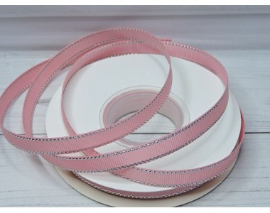 Лента репсовая 10 мм с люрексом серебро, цв. розовый №253 - 1 м.