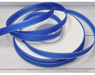 Лента репсовая 10 мм с люрексом серебро, цв. синий - 1 м.