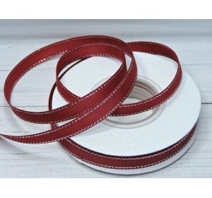 Лента репсовая 10 мм с люрексом серебро, цв. бордовый - 1 м.