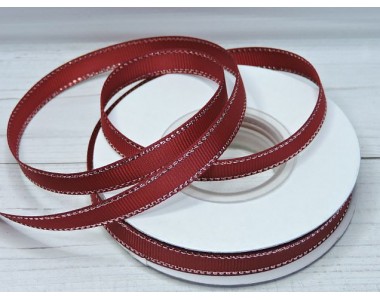 Лента репсовая 10 мм с люрексом серебро, цв. бордовый - 1 м.