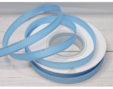 Лента репсовая 10 мм с люрексом серебро, цв. голубой - 1 м.