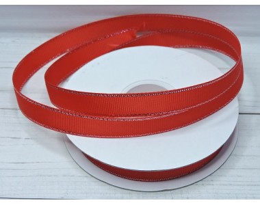 Лента репсовая 12 мм с люрексом серебро, цв. красный - 1 м.
