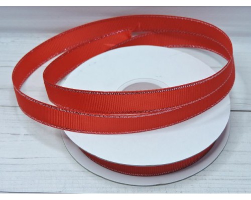Лента репсовая 12 мм с люрексом серебро, цв. красный - 1 м.