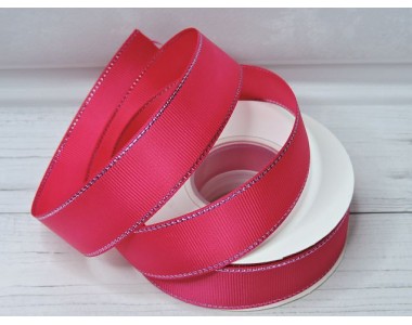 Лента репсовая 25 мм с люрексом серебро, цв. фукси - 1 м.