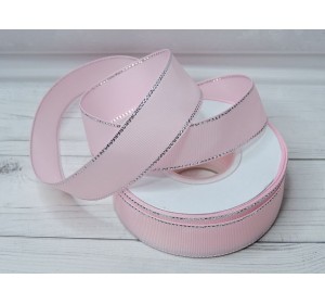 Лента репсовая 25 мм с люрексом серебро, цв. розовый №04 - 1 м.