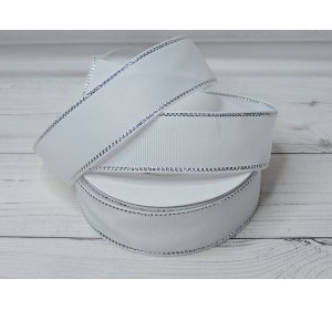 Лента репсовая 25 мм с люрексом серебро, цв. белый - 1 м.