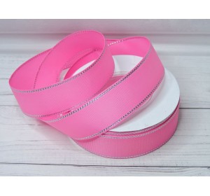 Лента репсовая 25 мм с люрексом серебро, цв. розовый №05 - 1 м.