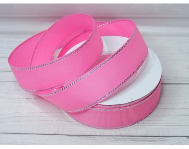 Лента репсовая 25 мм с люрексом серебро, цв. розовый №05 - 1 м.