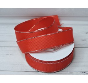 Лента репсовая 25 мм с люрексом серебро, цв. красный - 1 м.