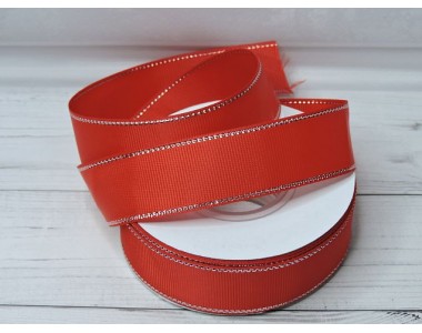 Лента репсовая 25 мм с люрексом серебро, цв. красный - 1 м.