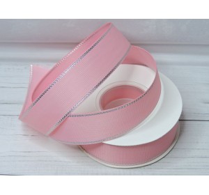 Лента репсовая 25 мм с люрексом серебро, цв. розовый №253 - 1 м.