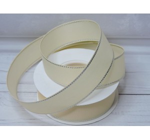 Лента репсовая 25 мм с люрексом серебро, цв. бежевый - 1 м.
