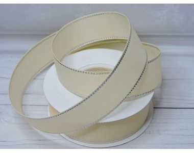 Лента репсовая 25 мм с люрексом серебро, цв. бежевый - 1 м.