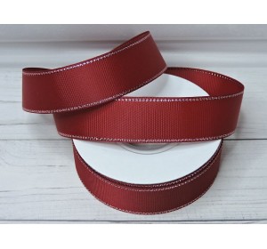 Лента репсовая 25 мм с люрексом серебро, цв. бордовый - 1 м.