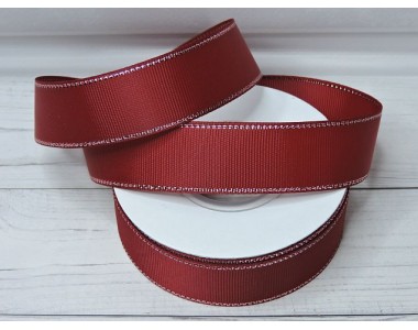 Лента репсовая 25 мм с люрексом серебро, цв. бордовый - 1 м.
