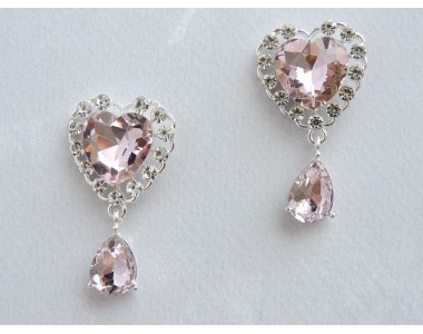 Серединка ювелирная с подвеской "Сердечко", цв. светло-розовый - 1 шт.