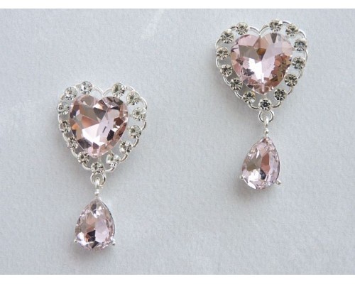 Серединка ювелирная с подвеской "Сердечко", цв. светло-розовый - 1 шт.